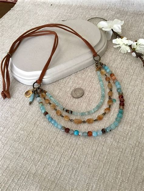 Sundance Style Gemstone Multi Strand Necklace Adjustable Etsy