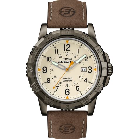 Timex Men S Expedition Rugged Metal Field Watch Brown Leather Strap Ebay