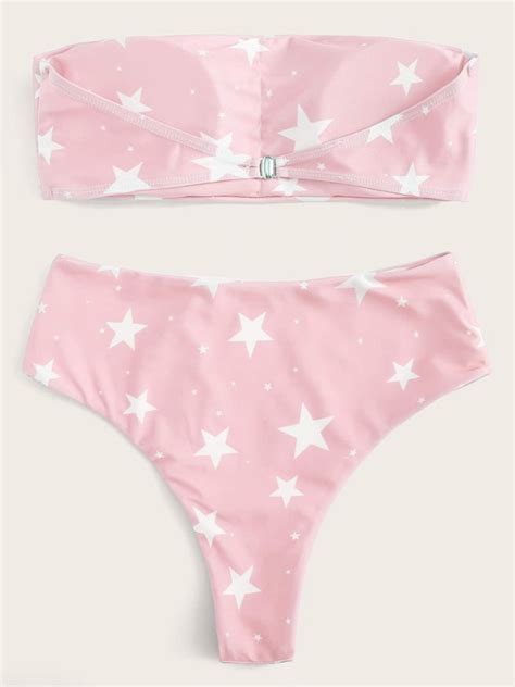 Star Print Bandeau With Panty Bikini Set Shein Usa