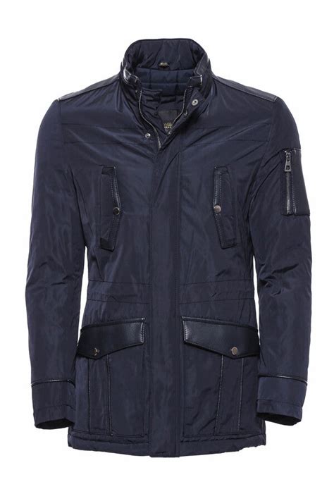 Leather Modeled Navy Blue Slim Fit Quilted Jacket Wessi