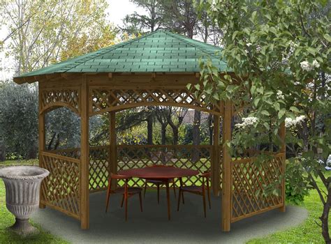 Gazebo Pergola In Legno Hexagonal Tegola