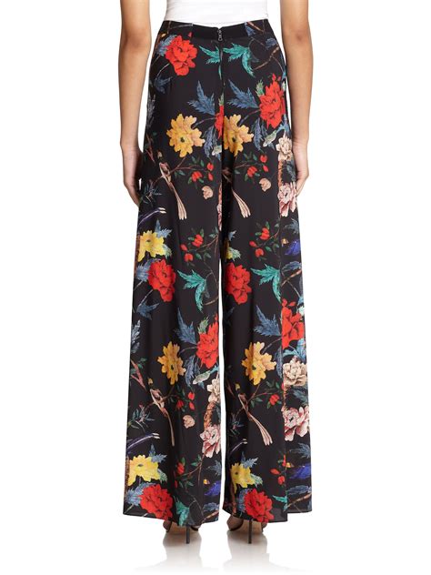 Lyst Alice Olivia Floral Print Wide Leg Pants In Black