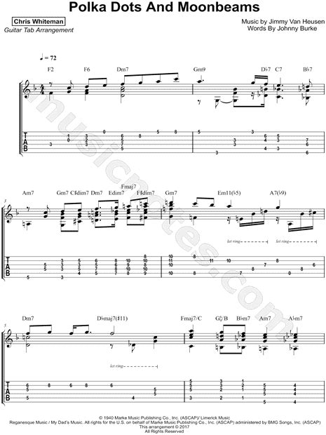 Chris Whiteman Polka Dots And Moonbeams Guitar Tab In F Major Download And Print Sku Mn0264446