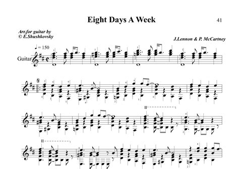 Eight Days A Week Arr Evgeny Shushkovsky By The Beatles Sheet Music For Solo Guitar At Sheet