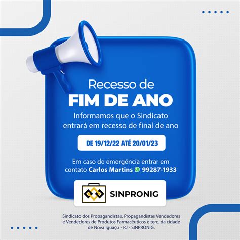 Aviso De Recesso De Fim De Ano Sinpronig