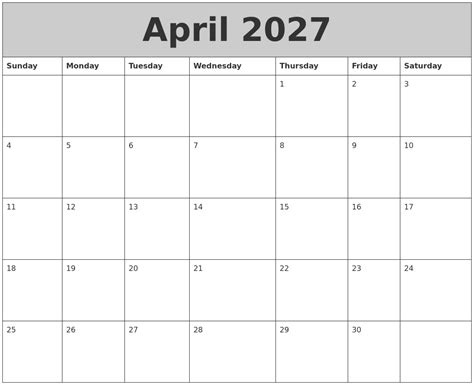 April 2027 My Calendar