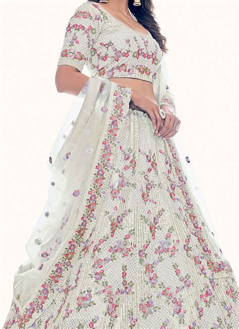 Buy Cream Net Embroidered Umbrella Lehenga Party Wear Online At Best