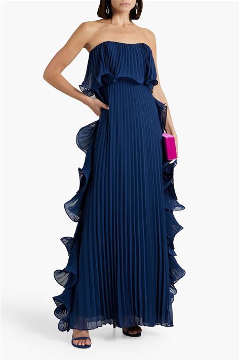 BADGLEY MISCHKA Strapless Ruffled Pleated Chiffon Gown THE OUTNET