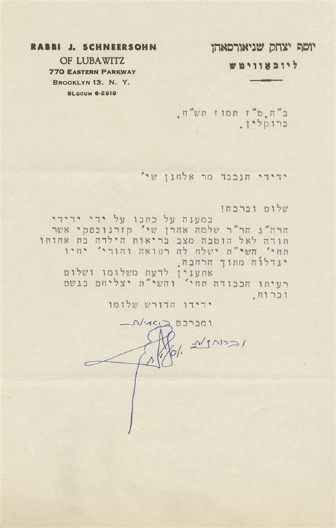 Three Letters From Rebbe Rayatz Of Lubavitch Blessings