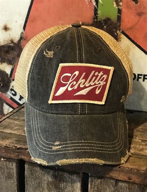 Schlitz Beer Hat Distressed Black Snapback Angry Minnow Vintage