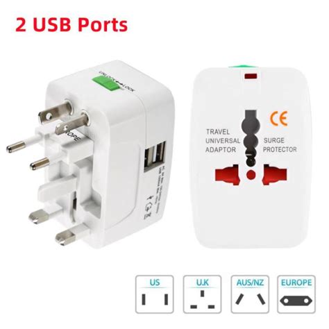 Gloryfit World Travel Au Us Uk Eu Converter Universal Ac Power Charger Adapter 2 Usb Port