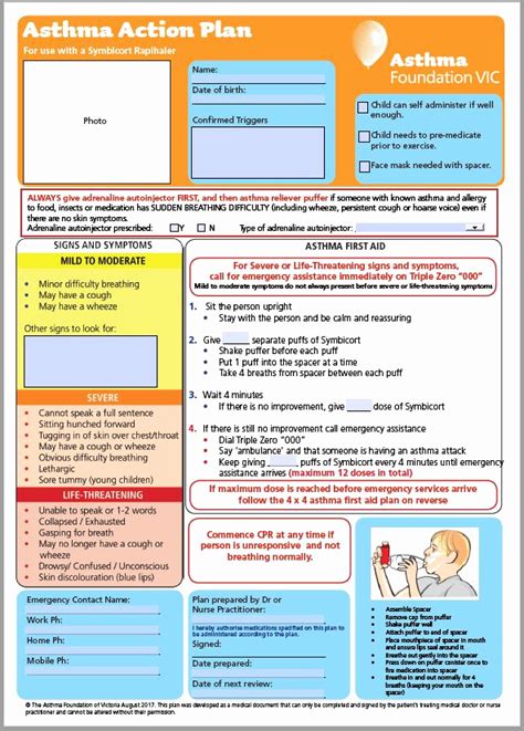 Free Printable Asthma Action Plan