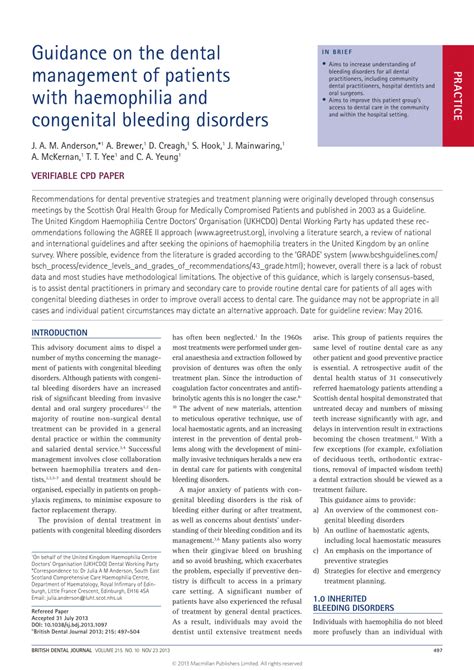 Pdf Guidance On The Dental Management Of Patients With Haemophilia