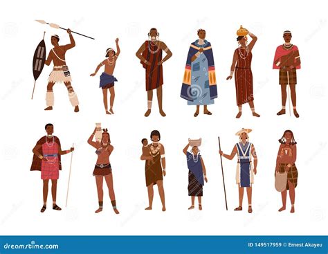 Collection Of Aboriginal Or Indigenous People Of Africa Dressed In ...