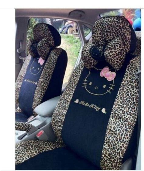 Hello Kitty Auto Car Front Rear Seat Plush Cover Cushion Set 18pcs Leopard Point 5