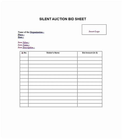 Free Bid Sheet Templates Silent Auction Word Excel Pdf Artofit