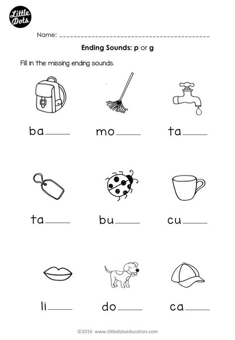 Free Preschool Phonics Ending Sounds P And G Worksheet For Preschool Or Kindergarten Cl