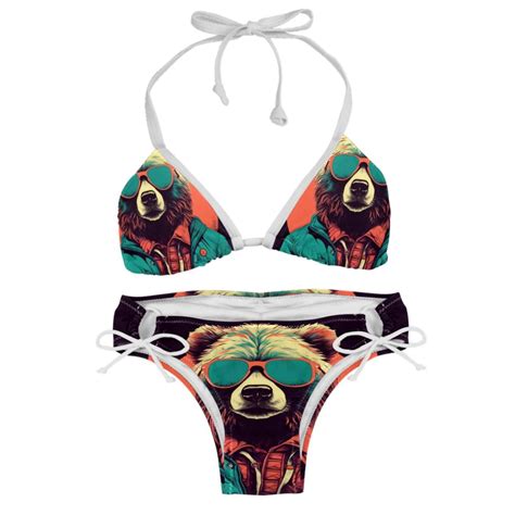 Vintage Bear One Piece Swimsuit Bikini Set Detachable Sponge