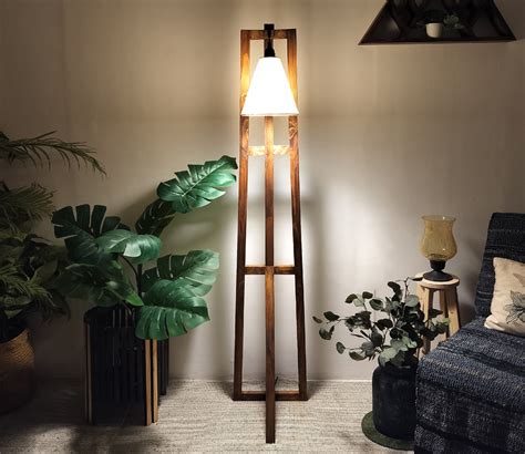 Buy Achille Wooden Floor Lamp With Jute Fabric Lampshade At Off