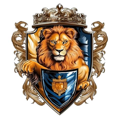 Crowned Lion With Axe Coat Of Arms In Realistic Style Classic Royal Emblem Badge Shield Colorful ...