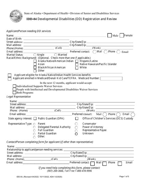 Form Idd 04 Download Fillable Pdf Or Fill Online Developmental Disabilities Dd Registration