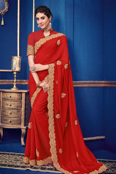 Two Tone Georgette Saree In Red