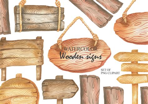 Watercolor Wood Sign Clipart Rustic Sign Slice Clip Art Etsy