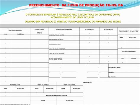 Preenchimento Da Ficha De Produ O Ppt Carregar