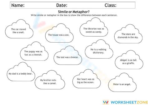 Similes And Metaphors Worksheet