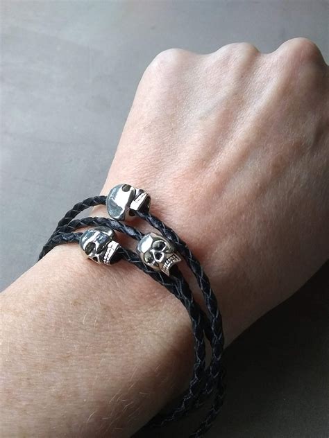 Skull Bracelet Braided Leather Bracelet Men's Leather | Etsy