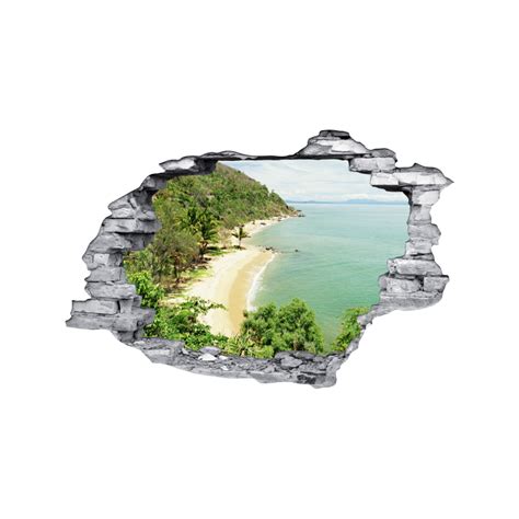 Sticker Trompe L Oeil D Mur D Chir Plage Et Cocotiers