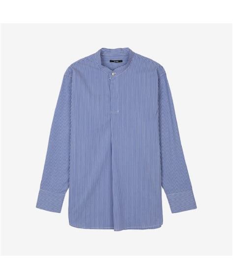 MUSINSA AD HOC Men S Striped Standing Collar Shirt NAVY