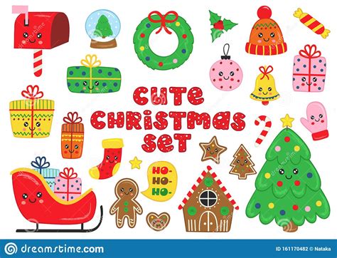 Set Of Isolated Cute Christmas Elements Stock Vector Illustration Of