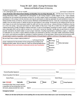 Fillable Online Troop Outing Permission Slip Matthews NC Fax Email