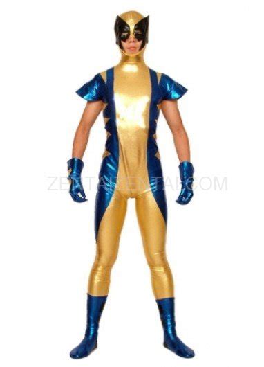 Gold Blue And Black Shiny Metallic Super Hero Morph Zentai Suit