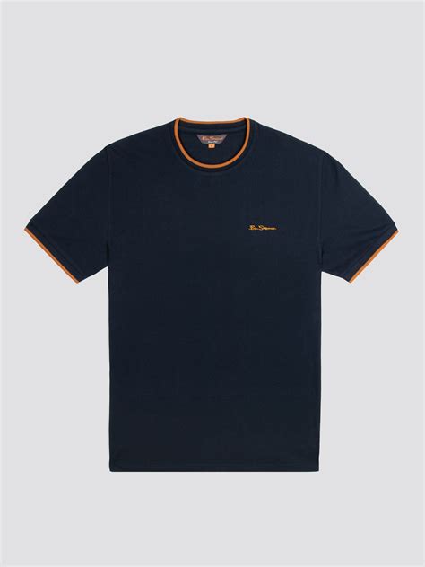 Men S Navy Pique T Shirt Tipped Tee Ben Sherman Est