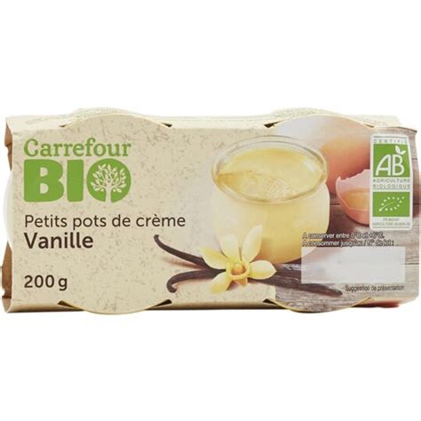 Desserts bio à la vanille CARREFOUR BIO les 2 pots de 100g à Prix