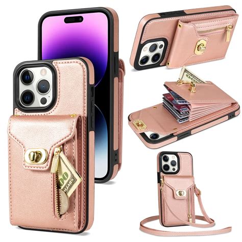 Elehold For Apple Iphone Pro Max Zipper Pocket Case Flip Pu Leather