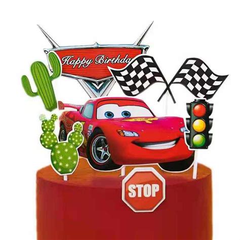 Ins Style Mcqueen Car Theme Mcqueen Car Set Paper Card Cake Topper Plug