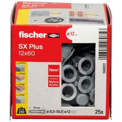 Boîte de 25 chevilles à expansion SX Plus 12 x 60 FISCHER 568012