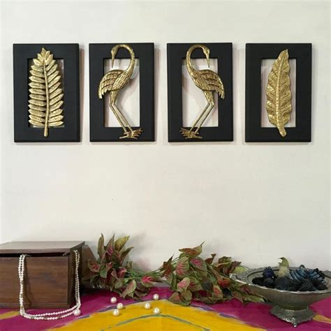 Bird With Leaf Brass Wall Hanging Set Of Etsy