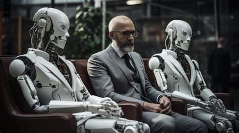 Premium Ai Image Men And Robot Sitting In Chairs