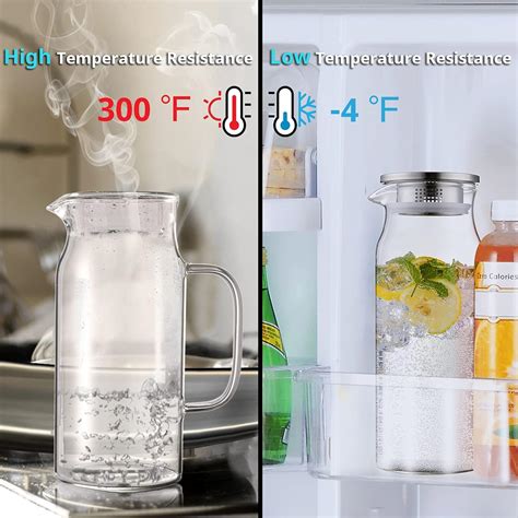 Pitcher With Lid And Spout 40 Oz Glass Water Pitcher For Fridge Glass Carafe For Iced Tea Hot