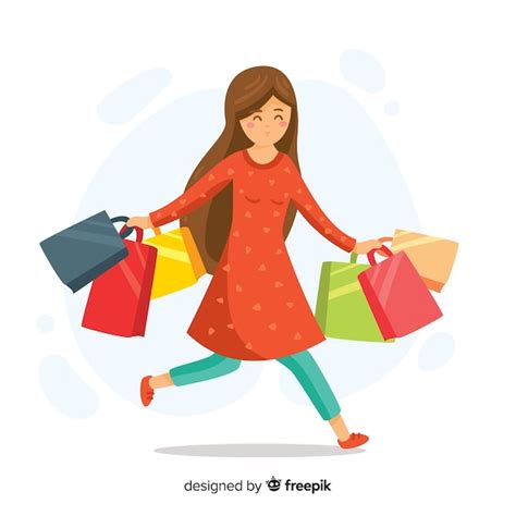 Mujer Feliz Llevando Bolsas De La Compra Vector Gratis