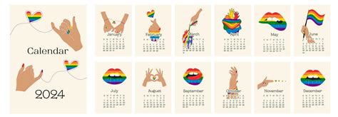 2024 calendar design with lgbt symbol. Hand drawn calendar planner annual organizer. Vector ...