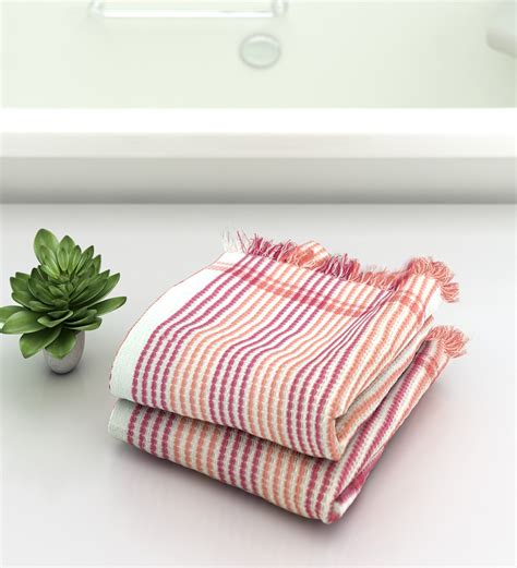 Buy Purple Patterned 210 GSM Cotton Bath Towels Set Of 2 By Athom