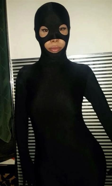 Fzs054 Fetish Zentai Women Suit With Open Eyes And Open Mouth Lycra Spandex Unisex Black