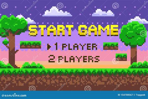 Pixel Start Game Green Location Adventure Vector Stock Vector