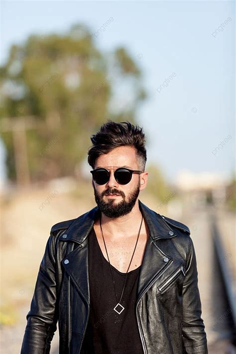 Handsome Guy With Leather Jacket And Sunglasses Background, Confident ...