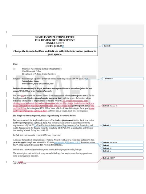 Fillable Online OAM 75 30 02 FO Sample Completion Letter For